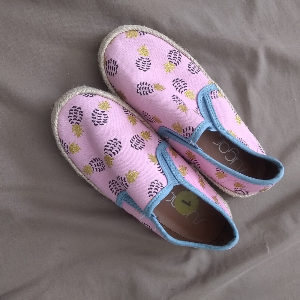 Girl's pink espadrilles gold eyelash pineapples